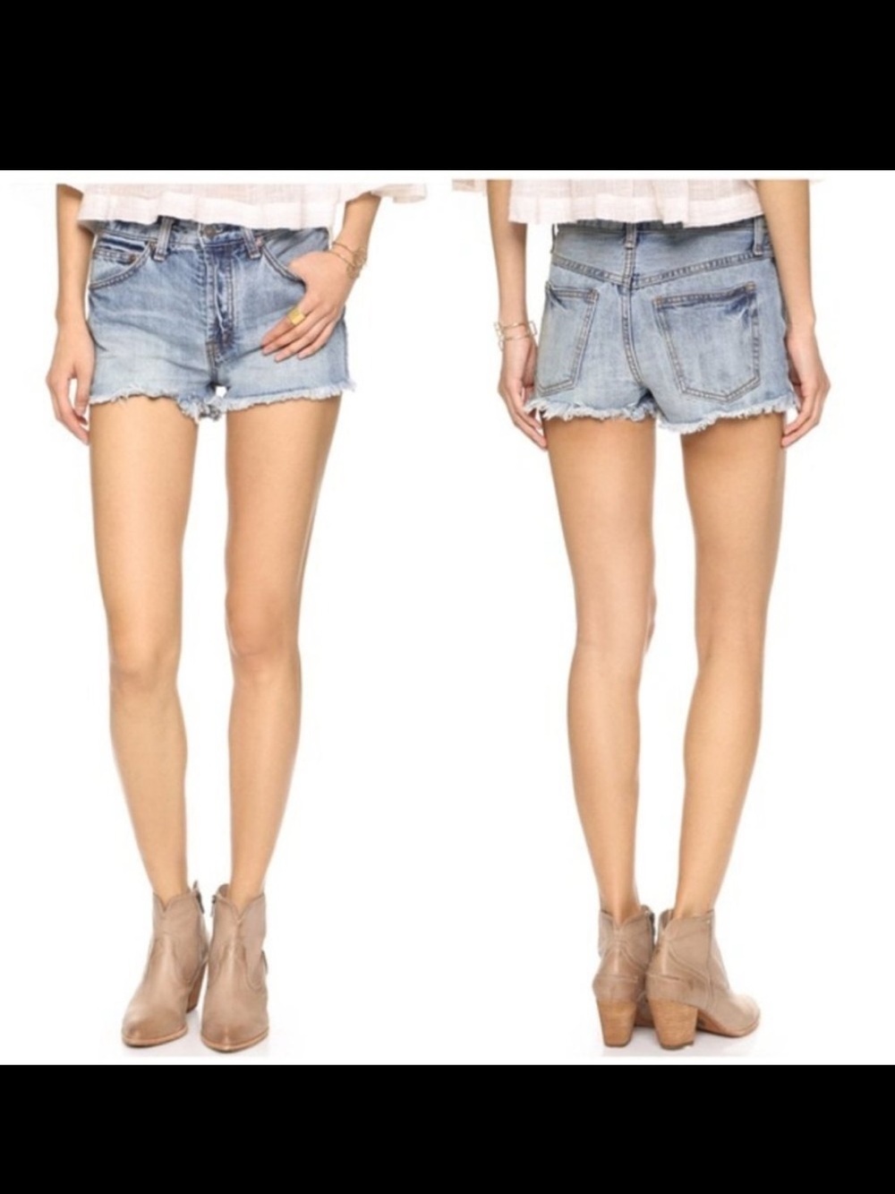 Free People Raw Hem High Rise Denim Shorts